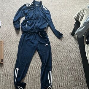 Adidas Navy Blue Tracksuit with White Stripes